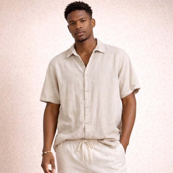 Common People Clothing Other - Common People Linen Blend Textured Polka Dot Button Up Shirt Size L Resort Wear